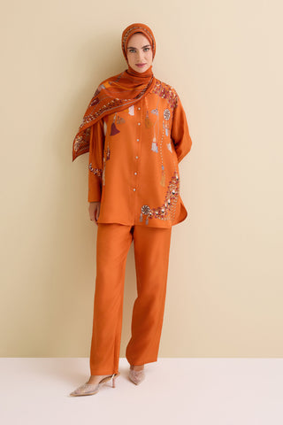 Püskül Noor Turuncu İpek Gömlek Pijama