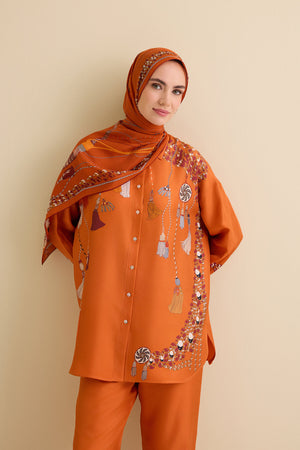 Püskül Noor Turuncu İpek Gömlek Pijama