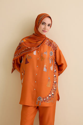 Püskül Noor Turuncu İpek Gömlek Pijama