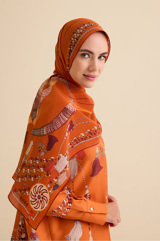 Püskül Noor Turuncu Krep İpek Pijama Şalı 70x210