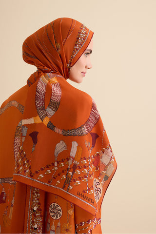Püskül Noor Turuncu Krep İpek Pijama Şalı 70x210