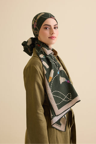 Püskül Noor Yeşil Floş Pamuk Şal 70x210