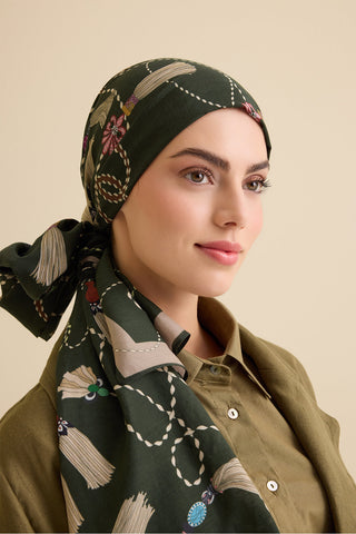 Püskül Noor Yeşil Floş Pamuk Şal 70x210