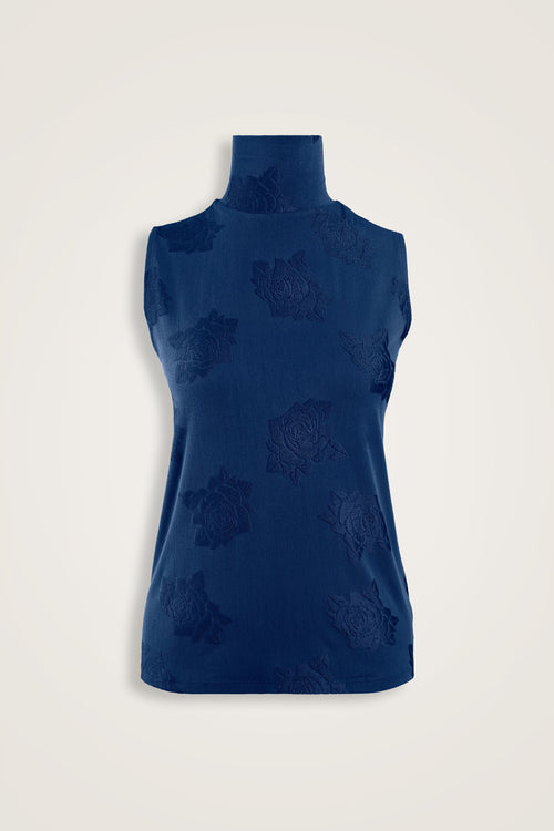 Rose Jacquard Navy Supreme Sleeveless Blouse