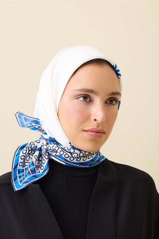 Şakayık Beyaz Tivil İpek Eşarp 90x90
