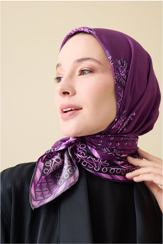 Şakayık Mor Tivil İpek Eşarp 90x90