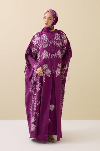 Şakayık Mürdüm İpek Abaya