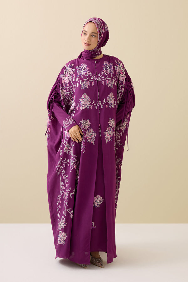 Peony Plum Silk Abaya