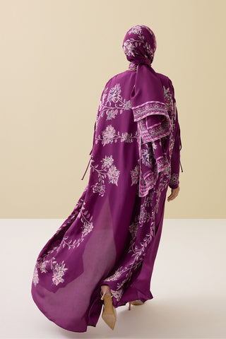 Şakayık Mürdüm İpek Abaya