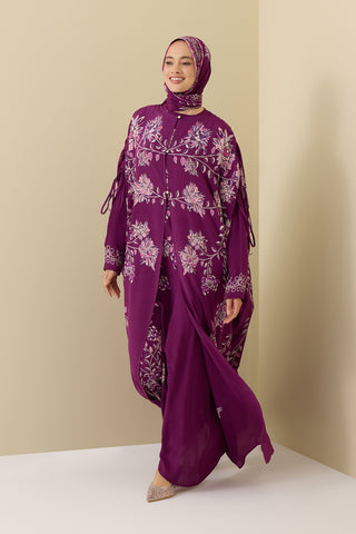 Şakayık Mürdüm İpek Abaya