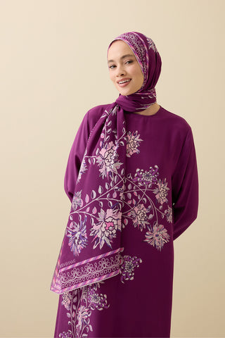 Şakayık Mürdüm Krep İpek Abaya Şalı 70x210