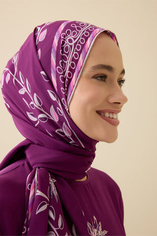 Şakayık Mürdüm Krep İpek Abaya Şalı 70x210
