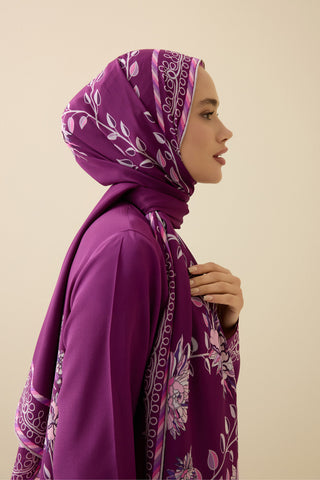 Şakayık Mürdüm Krep İpek Abaya Şalı 70x210