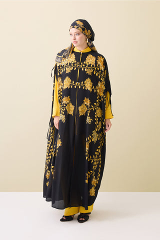 Şakayık Siyah-Altın İpek Abaya