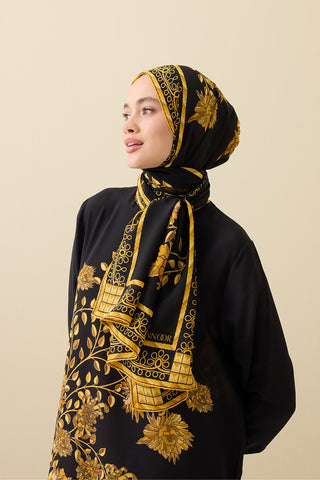 Şakayık Siyah-Altın Krep İpek Abaya Şalı 70x210
