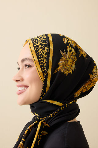 Şakayık Siyah-Altın Krep İpek Abaya Şalı 70x210
