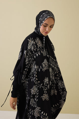 Şakayık Siyah-Gri İpek Abaya
