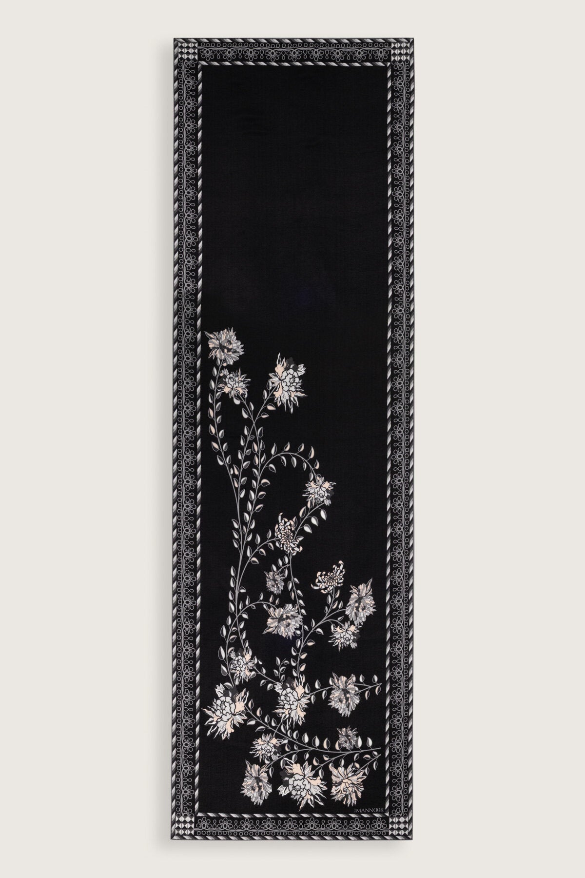 Şakayık Siyah-Gri Krep İpek Abaya Şalı 70x210