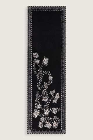 Şakayık Siyah-Gri Krep İpek Abaya Şalı 70x210