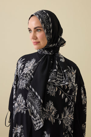 Peony Black-Grey Silk Abaya Shawl