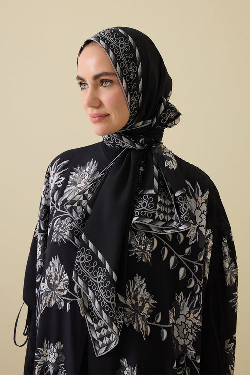 Peony Black-Grey Silk Abaya Shawl