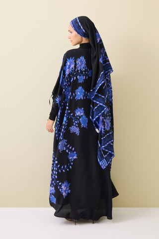 Şakayık Siyah-Saks İpek Abaya