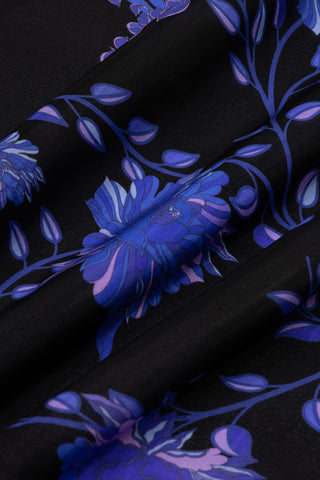 Şakayık Siyah-Saks Krep İpek Abaya Şalı 70x210