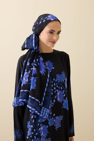 Şakayık Siyah-Saks Krep İpek Abaya Şalı 70x210