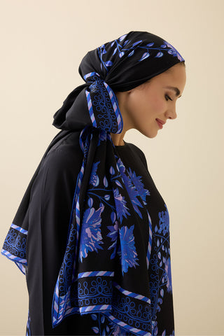 Şakayık Siyah-Saks Krep İpek Abaya Şalı 70x210