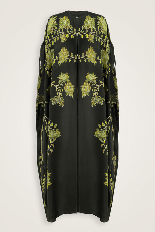 Şakayık Yeşil İpek Abaya