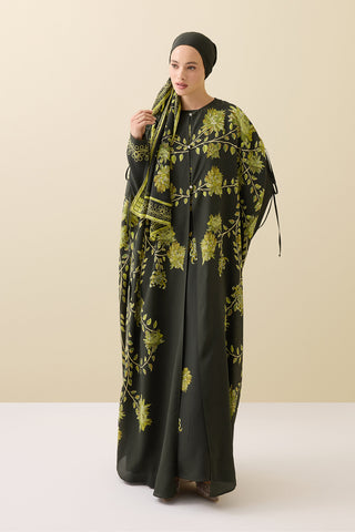 Şakayık Yeşil İpek Abaya