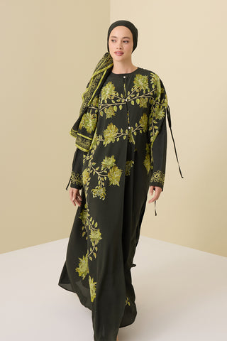 Şakayık Yeşil İpek Abaya