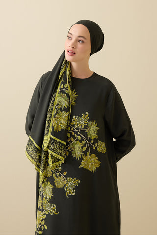 Şakayık Yeşil Krep İpek Abaya Şalı 70x210