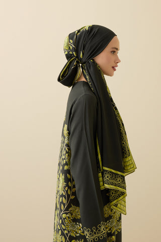 Şakayık Yeşil Krep İpek Abaya Şalı 70x210