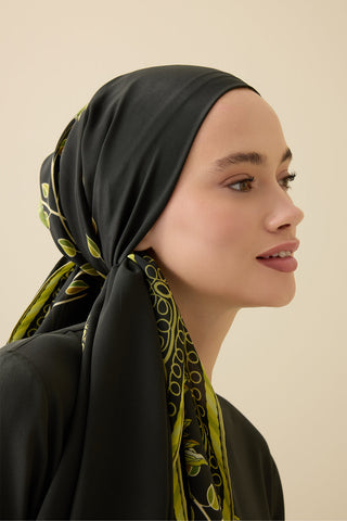 Şakayık Yeşil Krep İpek Abaya Şalı 70x210