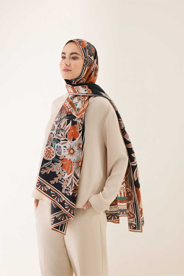 Pots Brown Cotton Silk Shawl