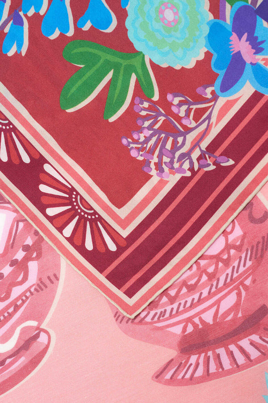 Saksılar Pembe Pamuk İpek Şal 70x210