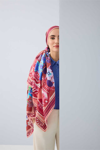 Saksılar Pembe Pamuk İpek Şal 70x210