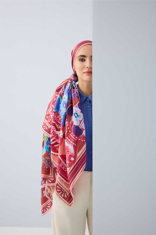 Saksılar Pembe Pamuk İpek Şal 70x210