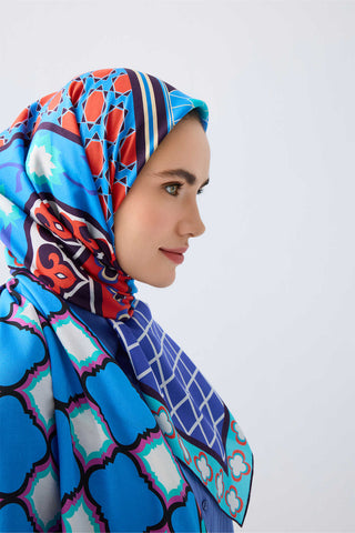 Saray Bahçesi Mavi Pamuk İpek Şal 80x210