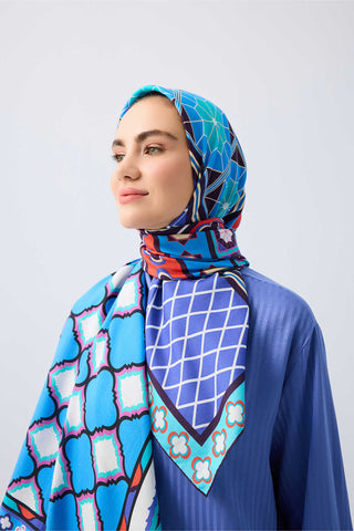 Saray Bahçesi Mavi Pamuk İpek Şal 80x210