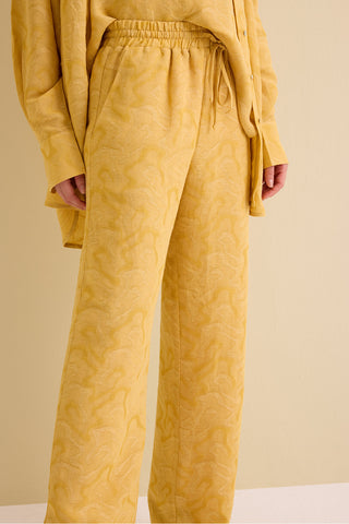 Sarı Keten Jakar Pantolon