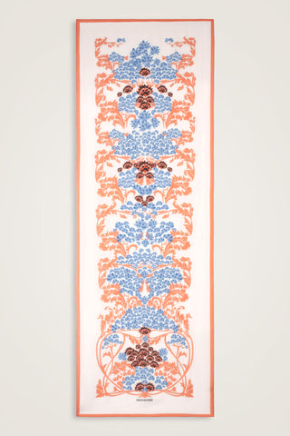 Şark Çiçeği Karamel-Mavi Floş Pamuk Şal 70x210