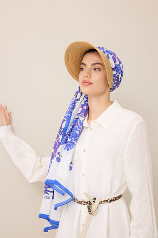 Şark Çiçeği Mor Floş Pamuk Şal 70x210