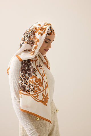 Şark Çiçeği Toprak Floş Pamuk Şal 70x210
