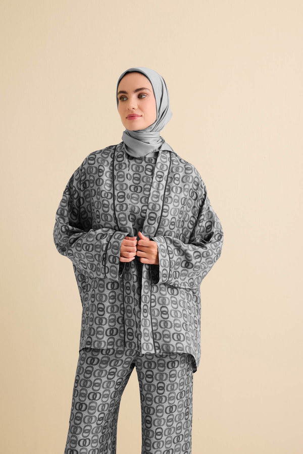 Twist Gray Silk Short Kimono