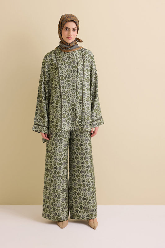 Sarma Noor Haki İpek Kısa Kimono