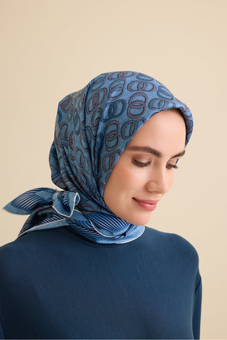 Sarma Noor İndigo Tivil İpek Eşarp 90x90