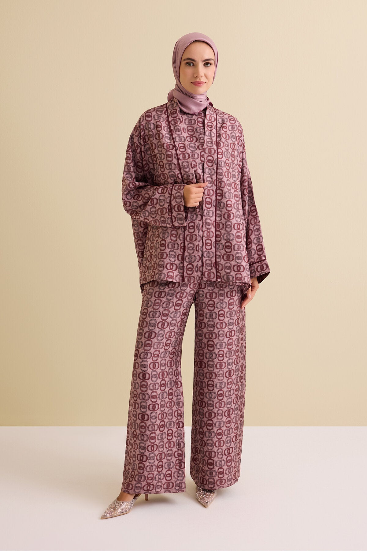 Sarma Noor Mercan İpek Kısa Kimono