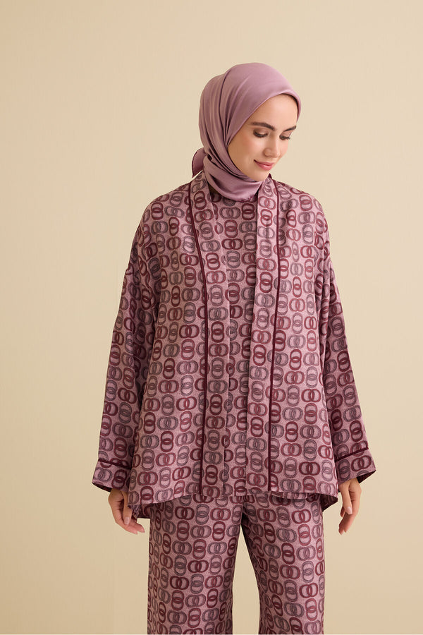 Sarma Noor Mercan İpek Kısa Kimono